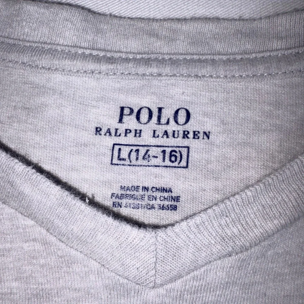 Polo Ralph Lauren T-Shirt Size L(14-16) Heather Gray Excellent V-Neck Pony Logo